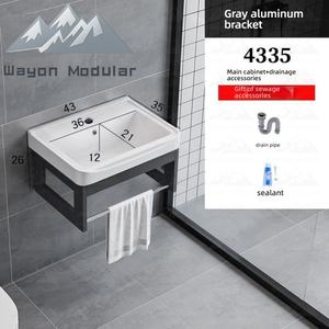 Ensemble de meuble-lavabo mural gris pour salle de bain Wayon, style gentleman moderne, avec miroir de rangement - Product Image 6