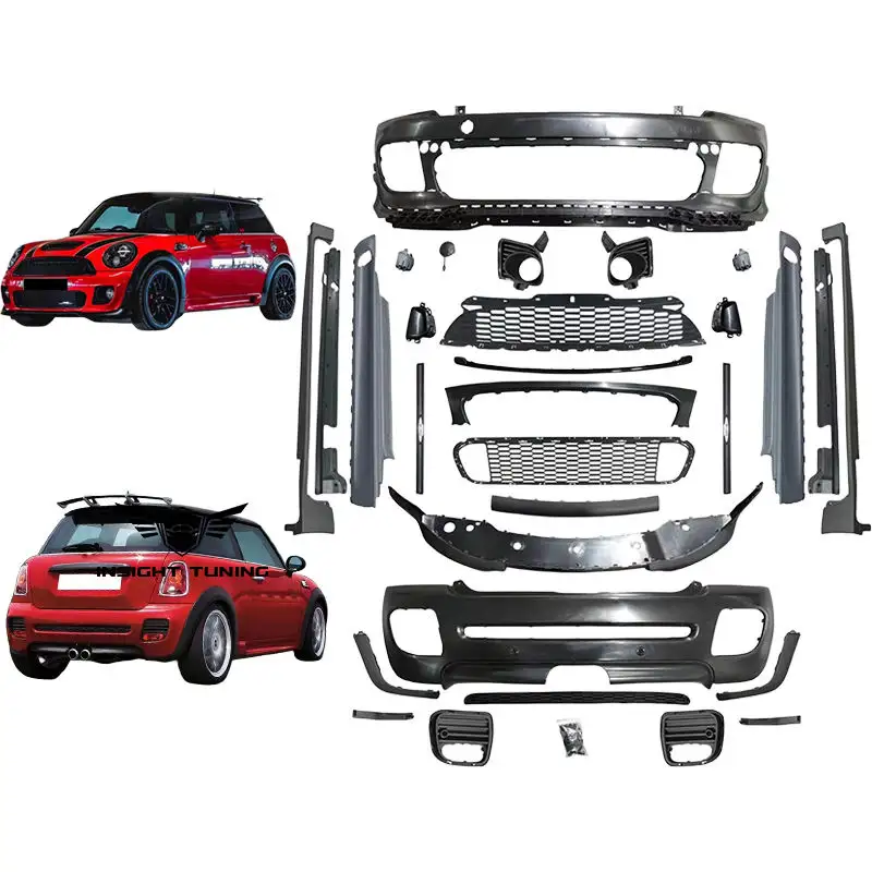 Factory Direct Car Bumper Front Lip Side Skirt Grille Bodykit For Bmw Mini R56 Convert To R56 Jcw Body Kit
