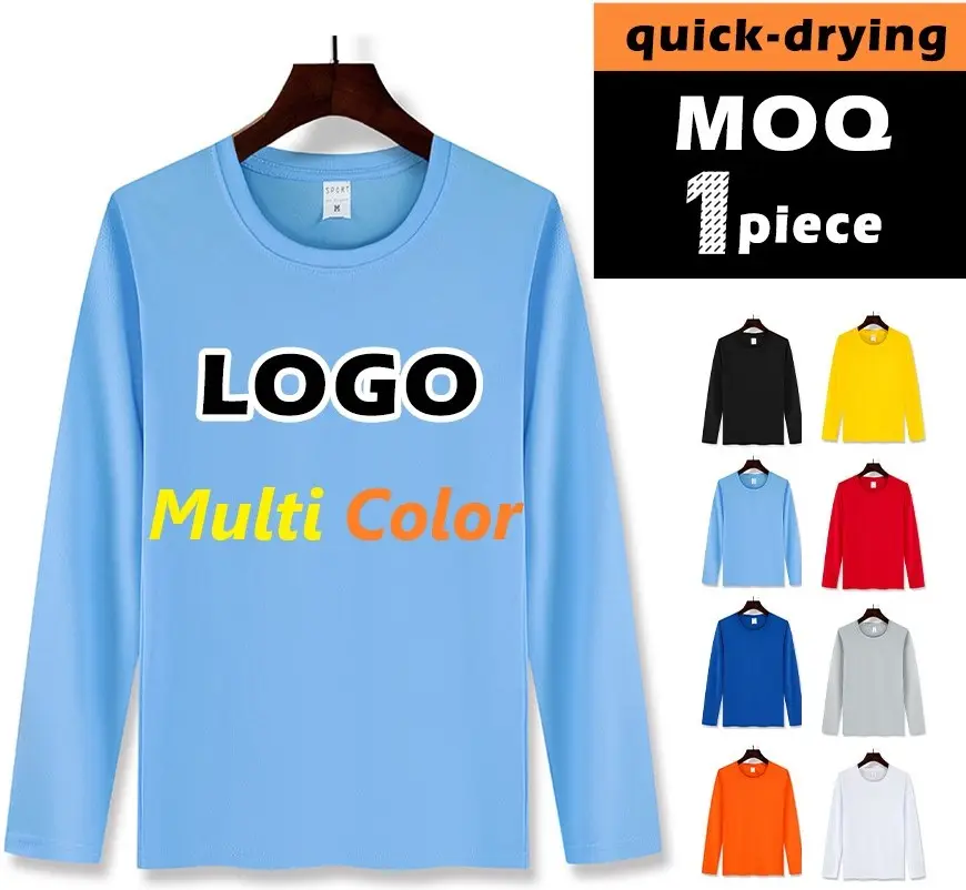 Custom Sublimation Print Men Fitness Breathable Dry Fit Quick-drying T-shirt 100% Cotton Polyester Men Long Sleeve T Shirt