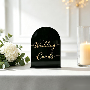 Arched Black Acrylic <b>Wedding</b> <b>Table</b> <b>Number</b> Sign Gold Foil Lettering Tabletop Place Card Stand <b>for</b> <b>Wedding</b> Party Reception Decor - Product Image 1