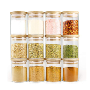 12 Pack 6 oz Glass Food Jars Spice Glass Jars Bottles Factory Wholesale Kitchen Spice Jars with Bamboo Lids