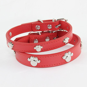 Collar para Mascotas en Existencia, Collar de Cuero con Huella de Pata para Perros Pequeños y Medianos, Collar Ajustable para Gatos al por Mayor - Product Image 3