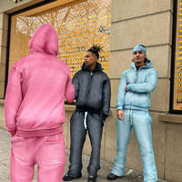 Ensemble survêtement homme en molleton délavé à l'acide, sweat à capuche zippé et pantalon de jogging, coupe oversize, style streetwear Y2K, tenue décontractée, vente en gros