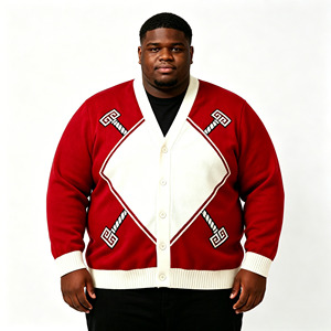 Cárdigan de punto jacquard con cuello en V y diseño de cruz y cetro <span class=keywords><strong>para</strong></span> fraternidad, talla grande, <span class=keywords><strong>para</strong></span> eventos de fraternidad, <span class=keywords><strong>para</strong></span> <span class=keywords><strong>hombre</strong></span> - Product Image 1