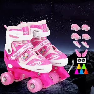 Oem Op Maat Gemaakte Teen Stopper Rem Roze Knipperende Roller Kinderen Inline Skate Schoen 4 Vierwielige Schoenen