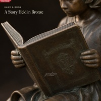 YOUFINE Statue Classique en Bronze de Fille Lisant Assise avec un Gros Livre Ouvert pour la Décoration de Bibliothèque, École, Jardin et Librairie Extérieure