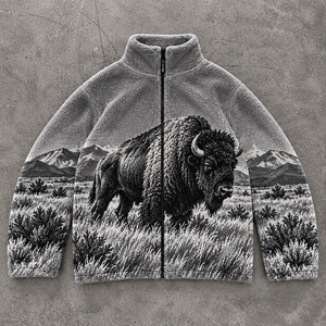 Chaqueta <span class=keywords><strong>de</strong></span> invierno <span class=keywords><strong>de</strong></span> forro polar Sherpa Bison para hombre, con cremallera completa, estilo occidental, para exteriores, proveedor <span class=keywords><strong>mayorista</strong></span> OEM ODM personalizado para marcas - Product Image 1