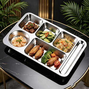 Bandeja Rectangular de Acero Inoxidable FLEY para Servir Comida Rápida, Plato Moderno Ecológico para la Cena, Venta al por Mayor - Product Image 1