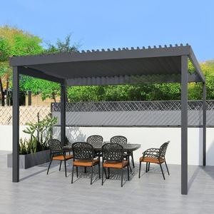 Moderne Elektrische Gemotoriseerde <span class=keywords><strong>Aluminium</strong></span> Paviljoen Pergola Voor Buiten Bbq Ingebouwde Franse Raam Effen Stof Met Horizontaal Patroon - Product Image 2