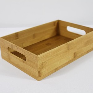 Bamboo <b>Storage</b> <b>Tray</b> Rectangle 2-3 Compartments Stackable For Home Use With Handle - Product Image 2