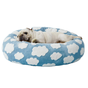 Cama de gato con diseño de donut azul para perros Jacquard Shaggy felpa antideslizante inferior interior calmante invierno cama para mascotas lindo cartón moderno - Product Image 1