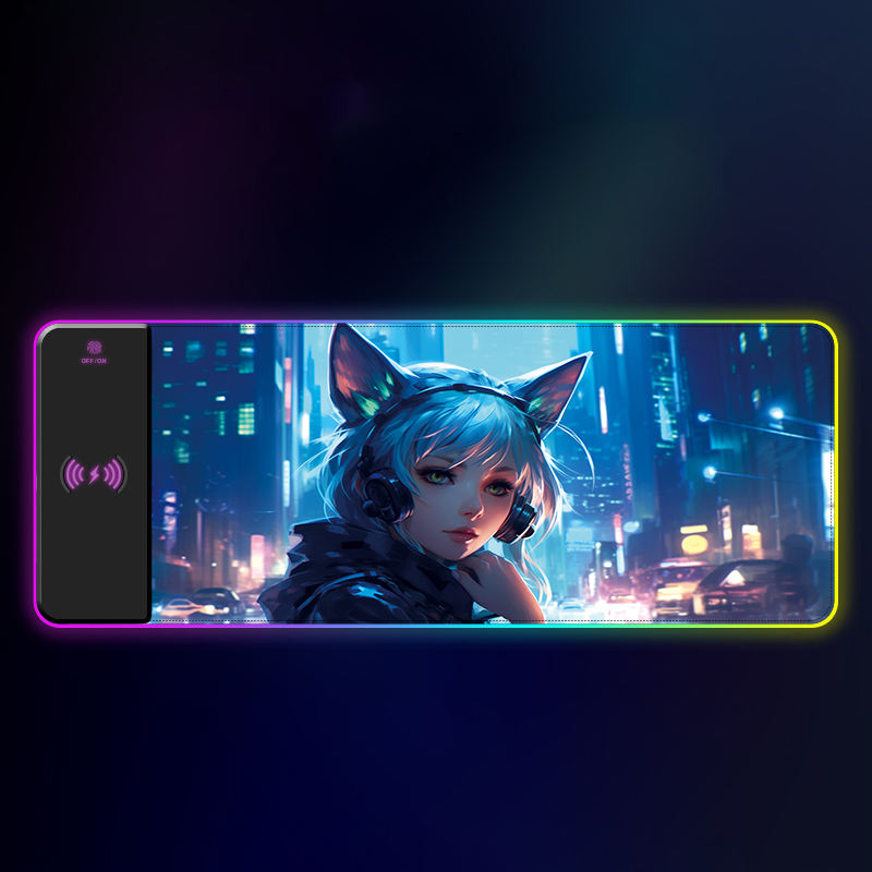 ORANGLES Custom Logo XXL Wireless Charging Gaming Mouse Pad | RGB LED Lighting, Sublimation Printed, Non-Slip Rubber Base, Universal Black Desk Mat for Gamers & Offices – Qatar - angled perspective - presenting advantages - Image 4 of 6 | fits any environment | Purchase Custom Logo XXL Wireless Charging Gaming Mouse Pad | RGB LED Lighting, Sublimation Printed, Non-Slip Rubber Base, Universal Black Desk Mat for Gamers & Offices – Qatar Michigan | Free Shipping ORANGLES