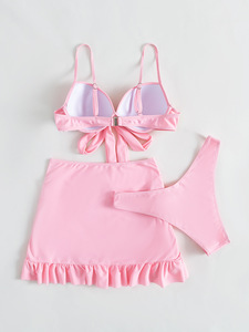 European American Women Three Piece Swimsuit Front Tie Push Up Bikini <b>Skirted</b> Tummy Control Bathing Suit - Product Image 5