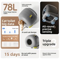 Bac à litière pour chat intelligent à nettoyage automatique, connexion intelligente, interaction par application, grand format, design sphérique, matériau ABSPP, 78L