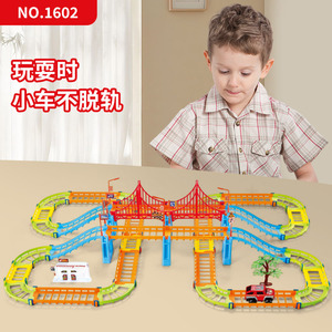 Ensemble de voitures électriques sur rail, 108 pièces, jouet de piste de course en plastique à monter soi-même pour enfants de 4 à 7 ans, conception de pont à plusieurs niveaux - Product Image 4