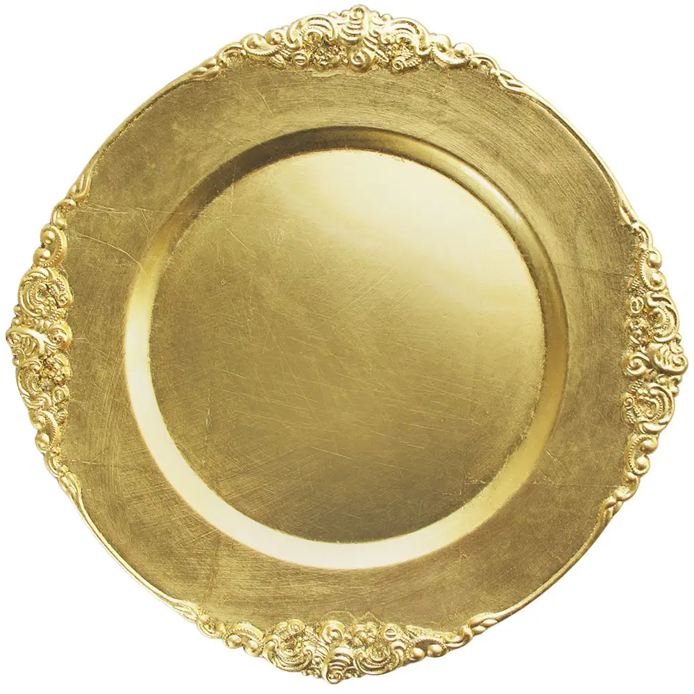 Round Gold Plastic Charger Plate Dinnerware for Wedding Party