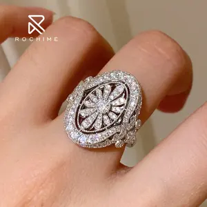 Rochime cincin perhiasan perak 925, cincin zirkon berlian es berkilau desain mewah