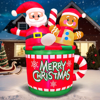 Mug de Noël gonflable de 1,5 m avec Père Noël et Bonhomme en pain d'épices, ornement lumineux LED pour la décoration de jardin, pelouse, maison et extérieur pendant les fêtes