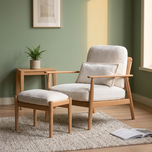 Modern Midcentury Wooden <b>Lounge</b> <b>Chair</b> With Ottoman Soft Upholstery Living Room Furniture - Product Image 3