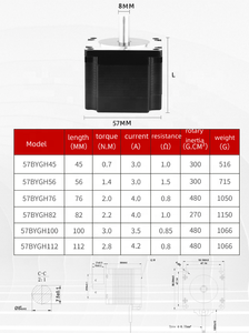 1.8 °    Motor de CC 57*112*8MM <span class=keywords><strong>Nema</strong></span> <span class=keywords><strong>23</strong></span>, Motor Paso <span class=keywords><strong>a</strong></span> Paso 57, <span class=keywords><strong>4.2</strong></span> <span class=keywords><strong>A</strong></span>, 2.8 N.M, 57BYGH112 para Impresora 3D CNC - Product Image 2