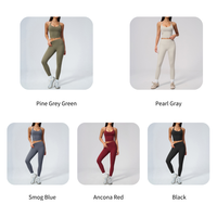 NCLAGEN Ensemble de tenue de Pilates à taille haute, doux et respirant, avec soutien-gorge antichoc à dos croisé et débardeur halter sans manches