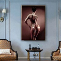 Impresión Artística de Fotografía de Figuras, Arte Mural de Cuerpo Artístico en Tono Bronce, Lienzo Enmarcado con Iluminación Dramática para Sala de Estar