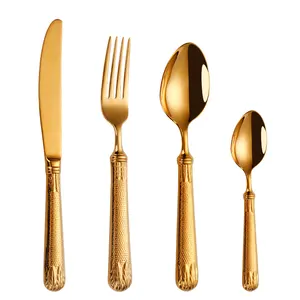 Wholesale Hand Forged Knife Fork Spoon Flatware 18/10 Stainless Steel Thick Handle Silverware Gold Cutlery Set For Wedding