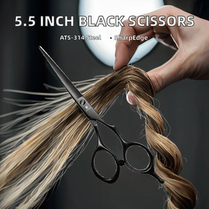 Tijeras de Pelo de Acero Inoxidable de Diseño Japonés de 5.5 Pulgadas, Color Negro Noble # Tijeras de Barbero para Diestros Certificadas ATS-314, Detalladas - Product Image 2