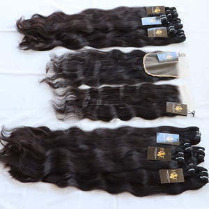 Extensions de cheveux humains indiens, vierges, bruts, non traités, de haute qualité, 40 pouces, en gros, paquets de cheveux frisés avec Closu - Product Image 2