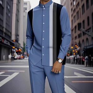 Ensemble de vêtements décontractés pour hommes, <span class=keywords><strong>chemise</strong></span> à manches longues et <span class=keywords><strong>pantalon</strong></span>, imprimé numérique rayé, costume africain pour hommes - Product Image 2