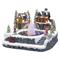 Decoración Animada de Pueblo Navideño con Fuente de Agua LED Giratoria y Adorno Navideño de Resina Iluminado Multicolor