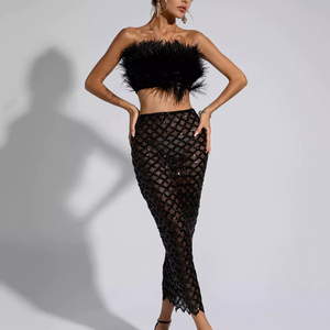 Set <span class=keywords><strong>di</strong></span> Lusso da Donna con <span class=keywords><strong>Gonna</strong></span> in Paillettes e Top Corto con <span class=keywords><strong>Piume</strong></span>, Sexy Completo a Due Pezzi per Feste e Bar - Product Image 6