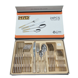 Myd sang trọng thép không gỉ thiết lập dao kéo 24pcs gương đánh bóng muỗng và Ngã Ba Bộ đồ ăn thiết lập với Hộp Quà Tặng Bộ đồ ăn thiết lập - Product Image 1