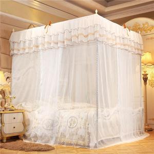 Rideaux épaissis, design sur pied à trois portes, cadre en acier inoxydable épaissi, lit double de 1,35 m, 1,5 m, 1,8 m pour la maison - Product Image 1