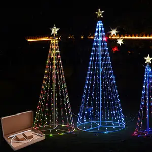 智能Rgb控制器圣诞树灯，带星形装饰照明1.2/1.8米/2.2米可折叠旗杆圣诞树