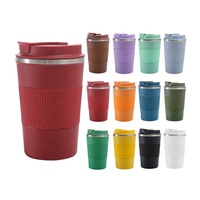 Recién llegado, tazas de café impresas personalizadas, termo aislado portátil de acero inoxidable de doble capa con tapa de plástico con mango de goma