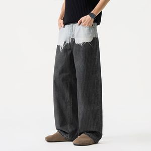 Celana Denim Berkualitas Tinggi Y2K Hip Hop Model Longgar Lebar Pinggang Sedang dengan Patch dan Cetakan Digital 3D - Celana Denim Pseudo Two-piece Ramah Lingkungan - Product Image 3