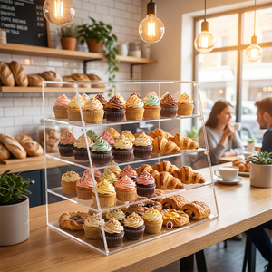 Espositore per Pane in Acrilico Trasparente di Lusso, Organizzatore da Tavolo per Pasticceria e Cupcake, Promozione da Banco Personalizzata - Product Image 1