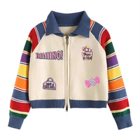 Pull personnalisable à manches longues et bouton unique, motif patchwork coloré et tendance, idéal pour adolescentes et enfants
