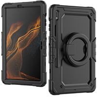 Étui robuste hybride antichoc avec poignée rotative et support pour tablette Samsung Galaxy Tab S7 FE/S8 Plus/S7 Plus, avec film de protection d'écran, pour enfants