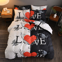 4 pièces en gros imprimé 3d coeur et fleur couverture couette housse de couette ensemble de literie