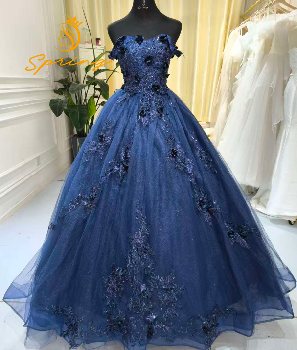Dark Blue Dress - Flower Gown for Women Party Wear