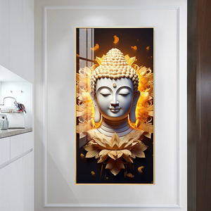 HUAMIAO Wholesale <strong>Buddha</strong> Crystal Porcelain <strong>Painting</strong> Modern <strong>Buddha</strong> With Lotus Wall Picture Wall Art <strong>Painting</strong> - Product Image 2