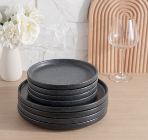 ¡En stock! Juego de Vajilla de Cerámica Negra Mate con Diseño Moteado de 16 Piezas – Platos, Tazones y Tazas Modernos y Minimalistas para 4 Personas, Regalo para el Hogar o Restaurante - Product Image 4