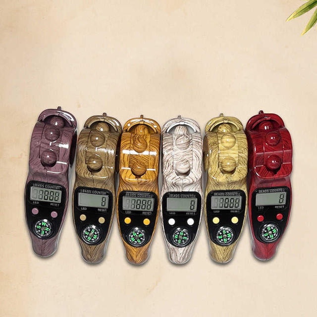 Wood Grain LED Electronic Digital Counter Roller Ball Manual Point Count Hand Held Compass Finger Counter Tasbih Tally Counter