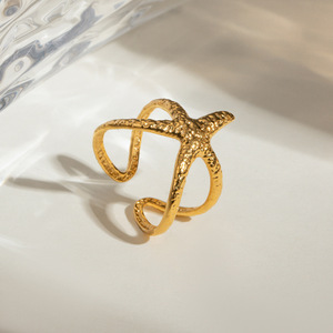 Starfish <b>Open</b> <b>Ring</b> Gold Plated Stainless Steel Geometric Design Unisex Jewelry Gift - Product Image 2