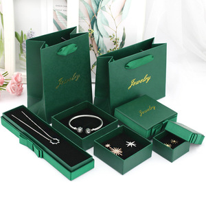 wholesale custom luxury ring box cardboard small green gift paper packaging jewelry box and bag with ribbon