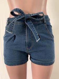 High Quality <strong>Women</strong> Washed <strong>Denim</strong> <strong>Shorts</strong> With Belt Summer High Waist <strong>Denim</strong> <strong>Shorts</strong> - Product Image 6