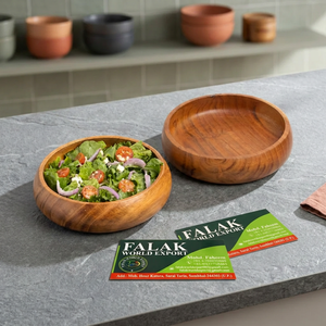 Tazón Redondo de Madera de Acacia Ligero y Pulido de Alta Calidad para Servir Ensaladas y Aperitivos, Estilo Antiguo, Hecho en Vietnam por Falak World Export - Product Image 1