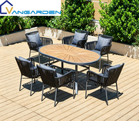 Ensemble table à manger ovale moderne en plastique et bois avec chaises en corde, imperméable, séchage rapide, portable, pour mobilier d'hôtel et de loisirs extérieur